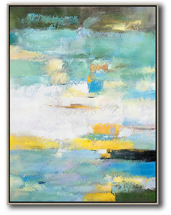 Extra Large Abstract Painting On Canvas,Vertical Palette Knife Contemporary Art,Hand Paint Large Art,Green,White,Yellow,Blue.Etc